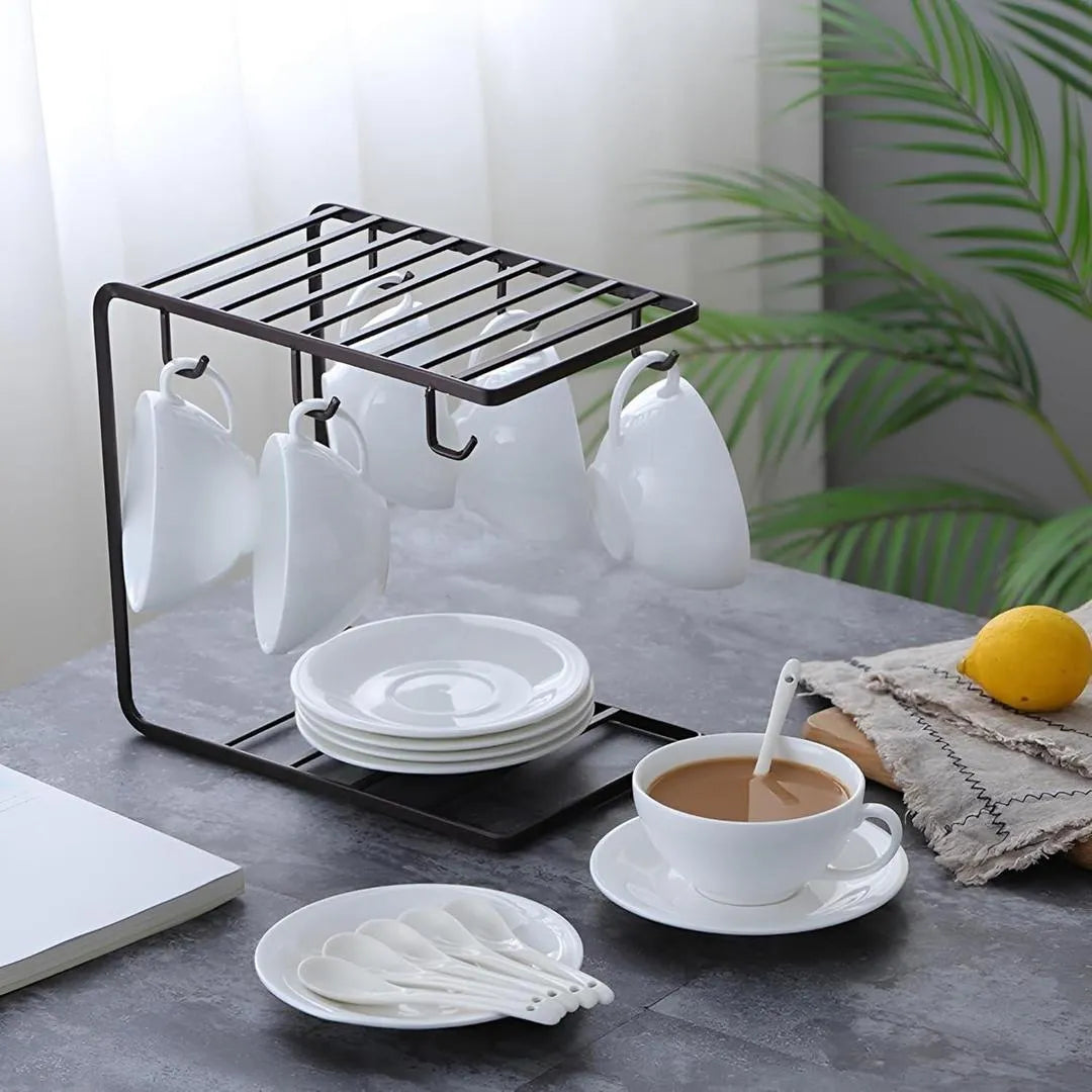 Black Metal Cup & Plate Rack for Kitchen