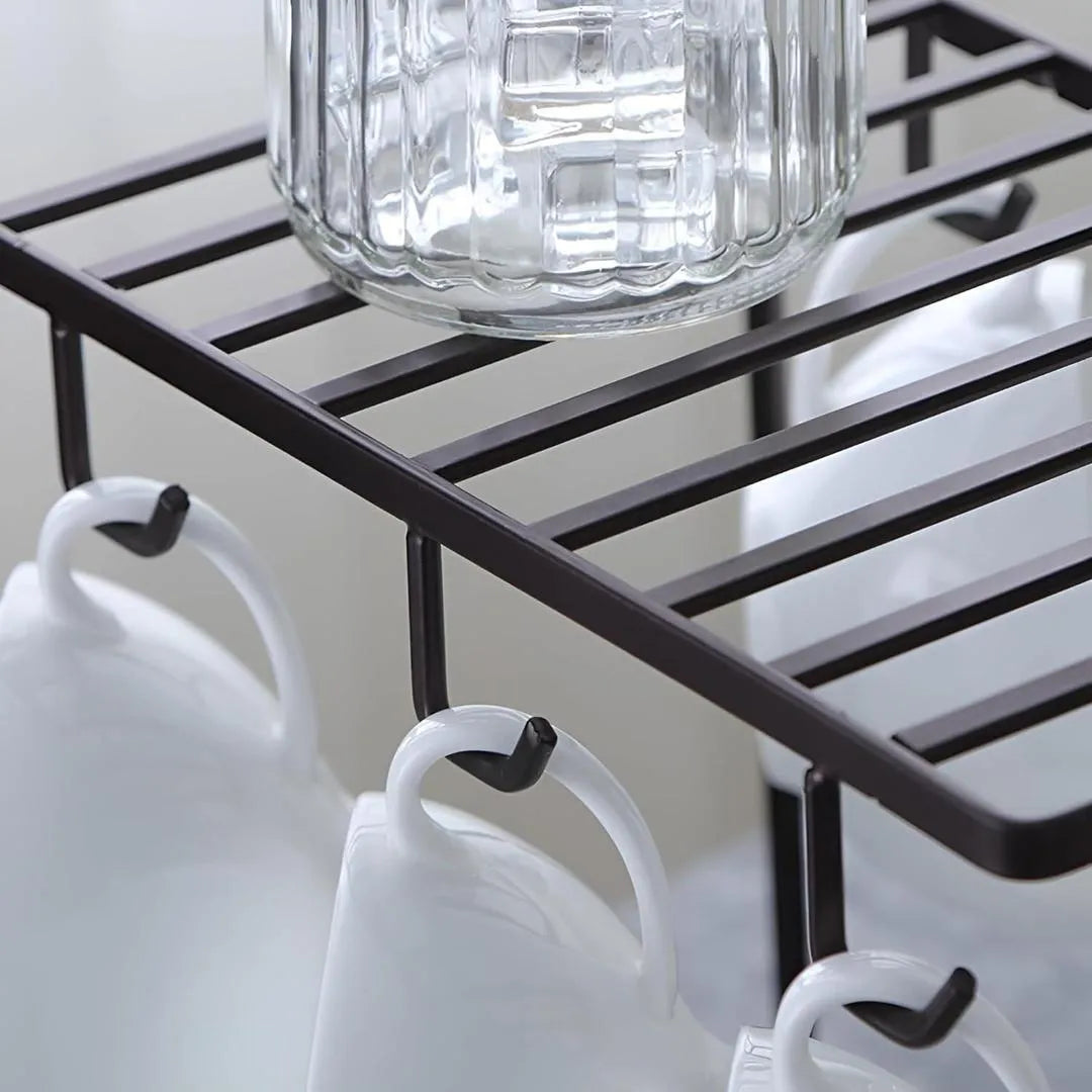 Black Metal Cup & Plate Rack for Kitchen