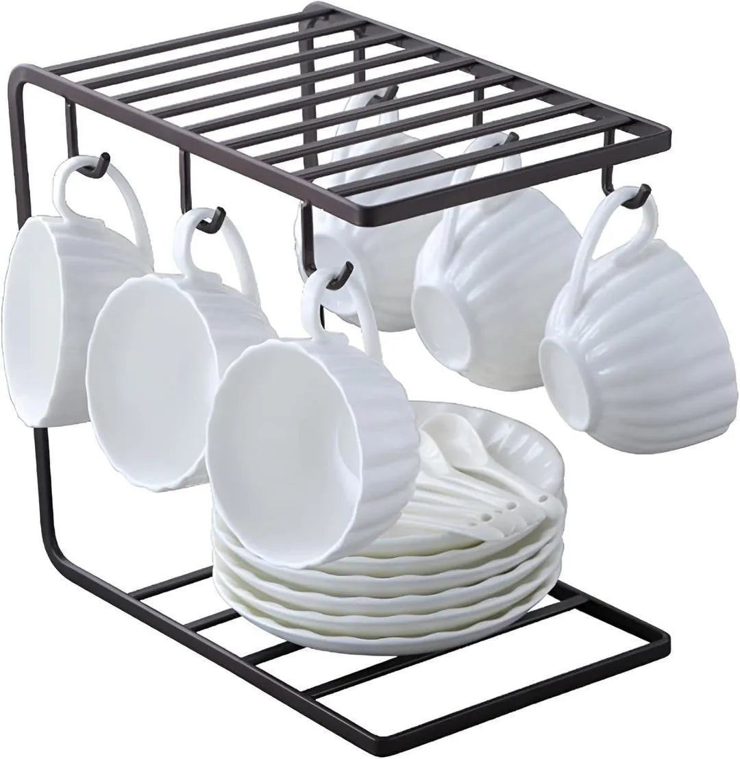 Black Metal Cup & Plate Rack for Kitchen