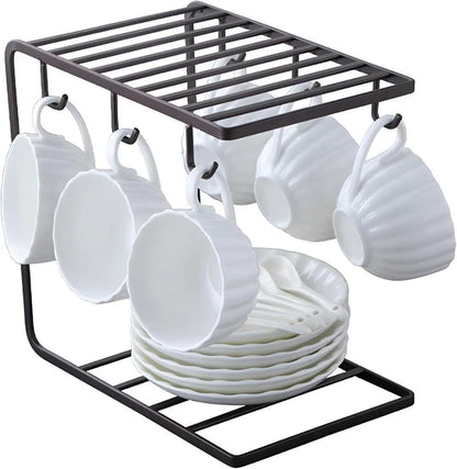 Black Metal Cup & Plate Rack for Kitchen