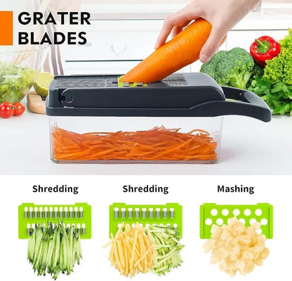Manual Food Chopper Black Green ABS Multi-Blade Kitchen Tool