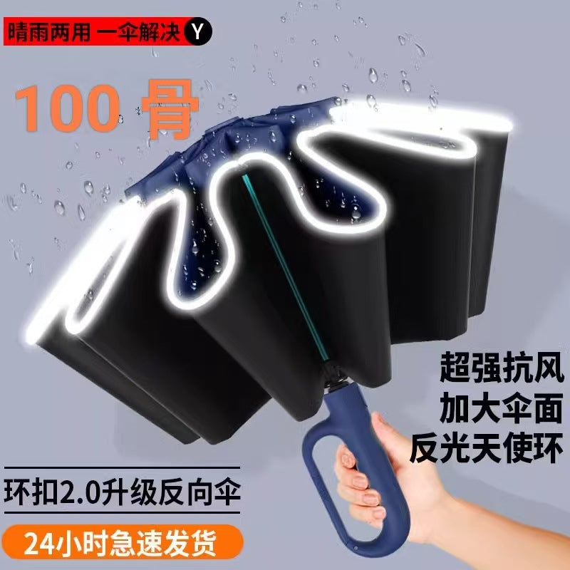 Black 100-Bone Anti-Wind Umbrella for Sun & Rain