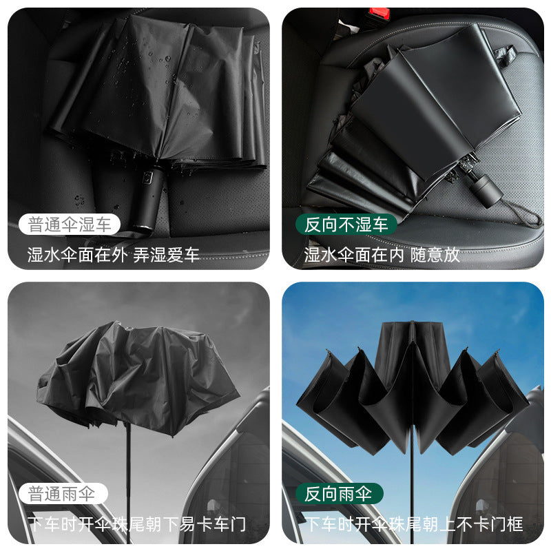 Black Anti-Wind 3-Person Umbrella with Thick Rubber Coating