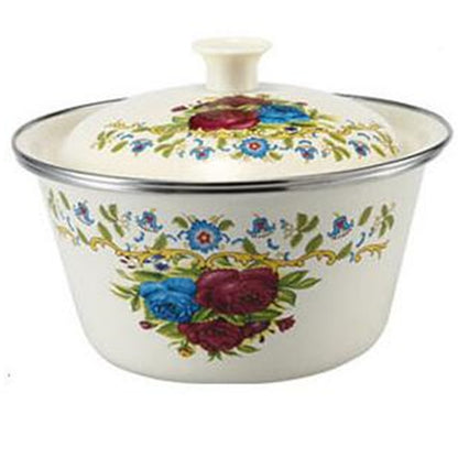 Thickened Enamel Basin with Lid, Floral Design