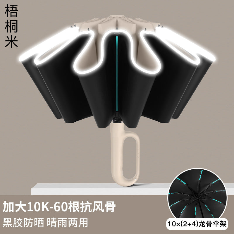 Black 100-Bone Anti-Wind Umbrella for Sun & Rain