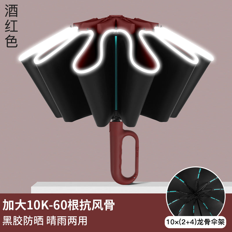Black 100-Bone Anti-Wind Umbrella for Sun & Rain