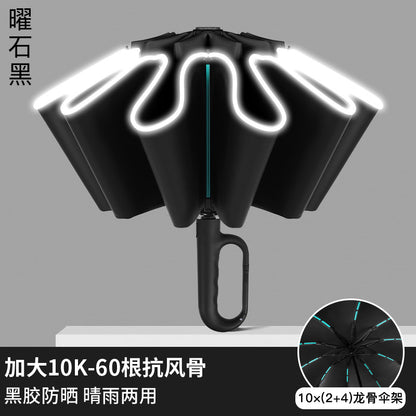 Black 100-Bone Anti-Wind Umbrella for Sun & Rain