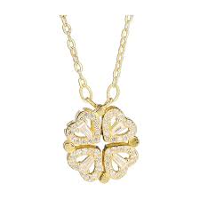 Flower Four Leaf Clower Hearts Necklace
