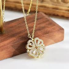 Flower Four Leaf Clower Hearts Necklace