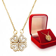 Flower Four Leaf Clower Hearts Necklace