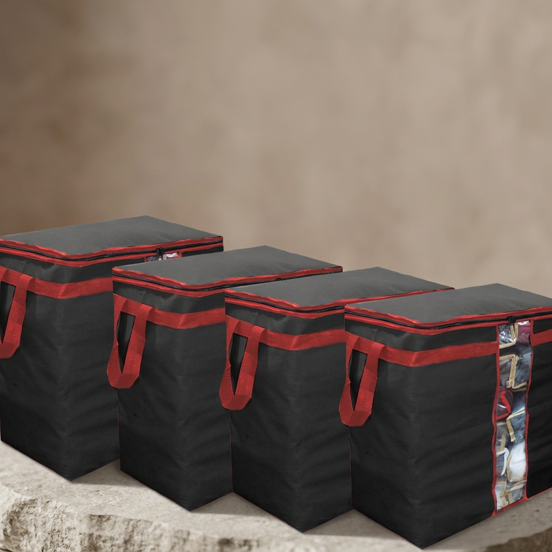 Storage Bags Pack of 4 Black Red