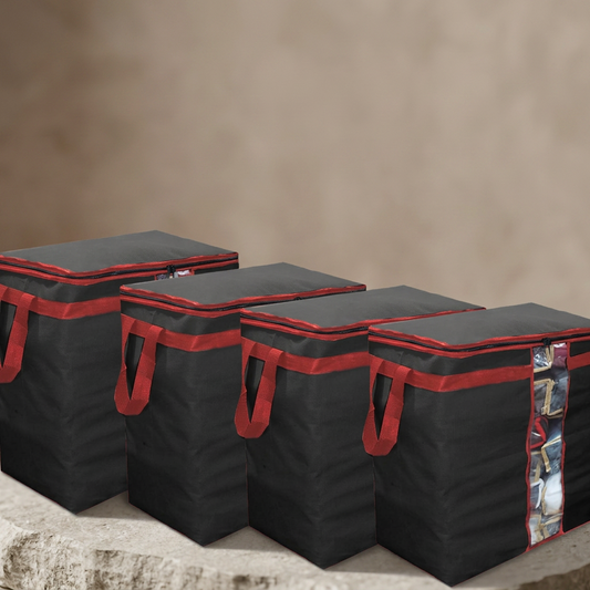 Storage Bags Pack of 4 Black Red